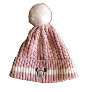 H&M pink Minnie Mouse knit hat with puff